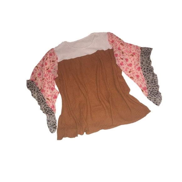 No Brand Tops - Flowers, paisley, & animal print waffle top 3XL soft stretchy orange pink white
